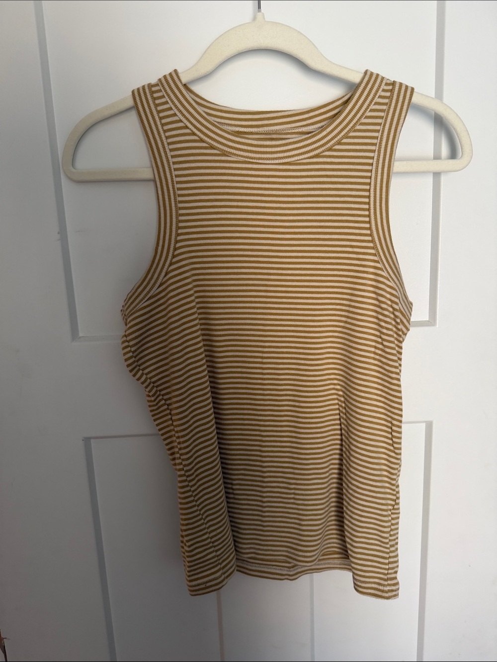 Madewell Mustard and White Striped Ribbed Tank